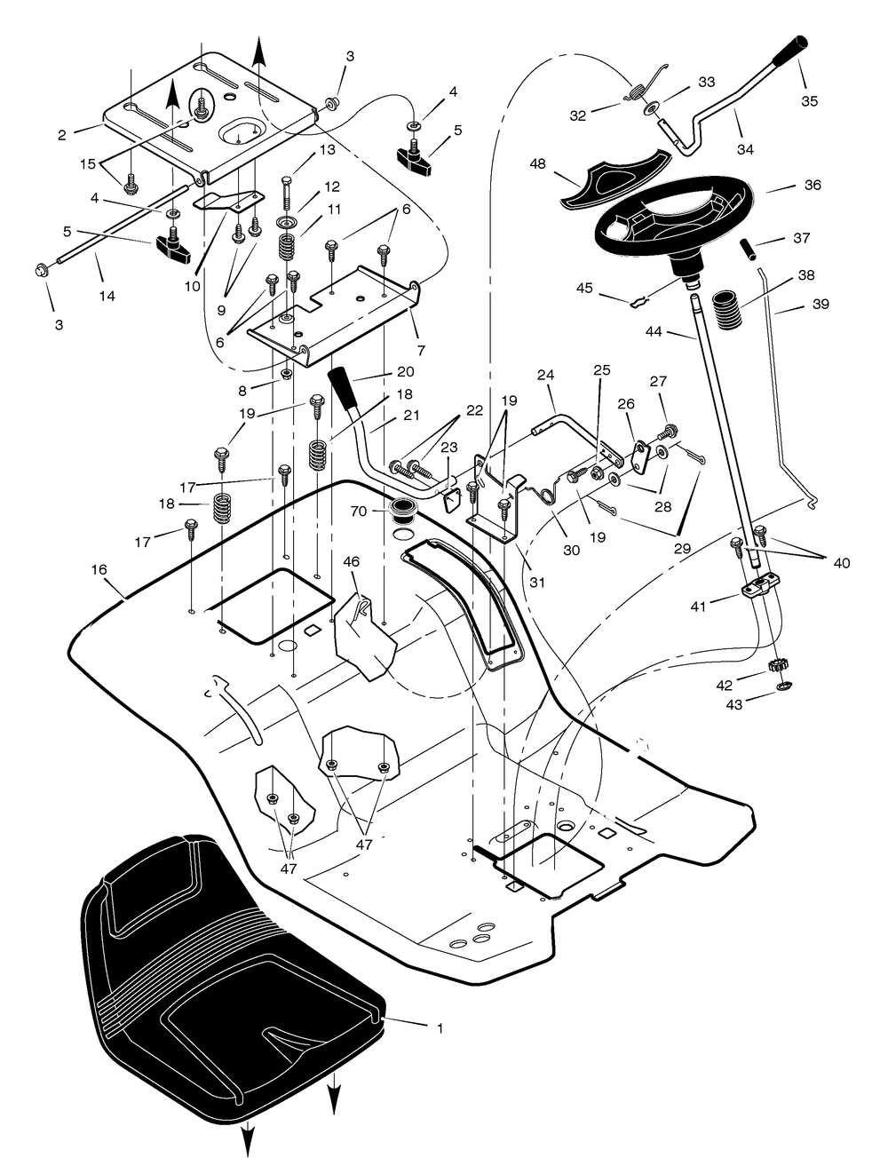 Seat Deck Diagram and Parts List for 461004X92B 2005 Briggs and Stratton Lawn Tractor